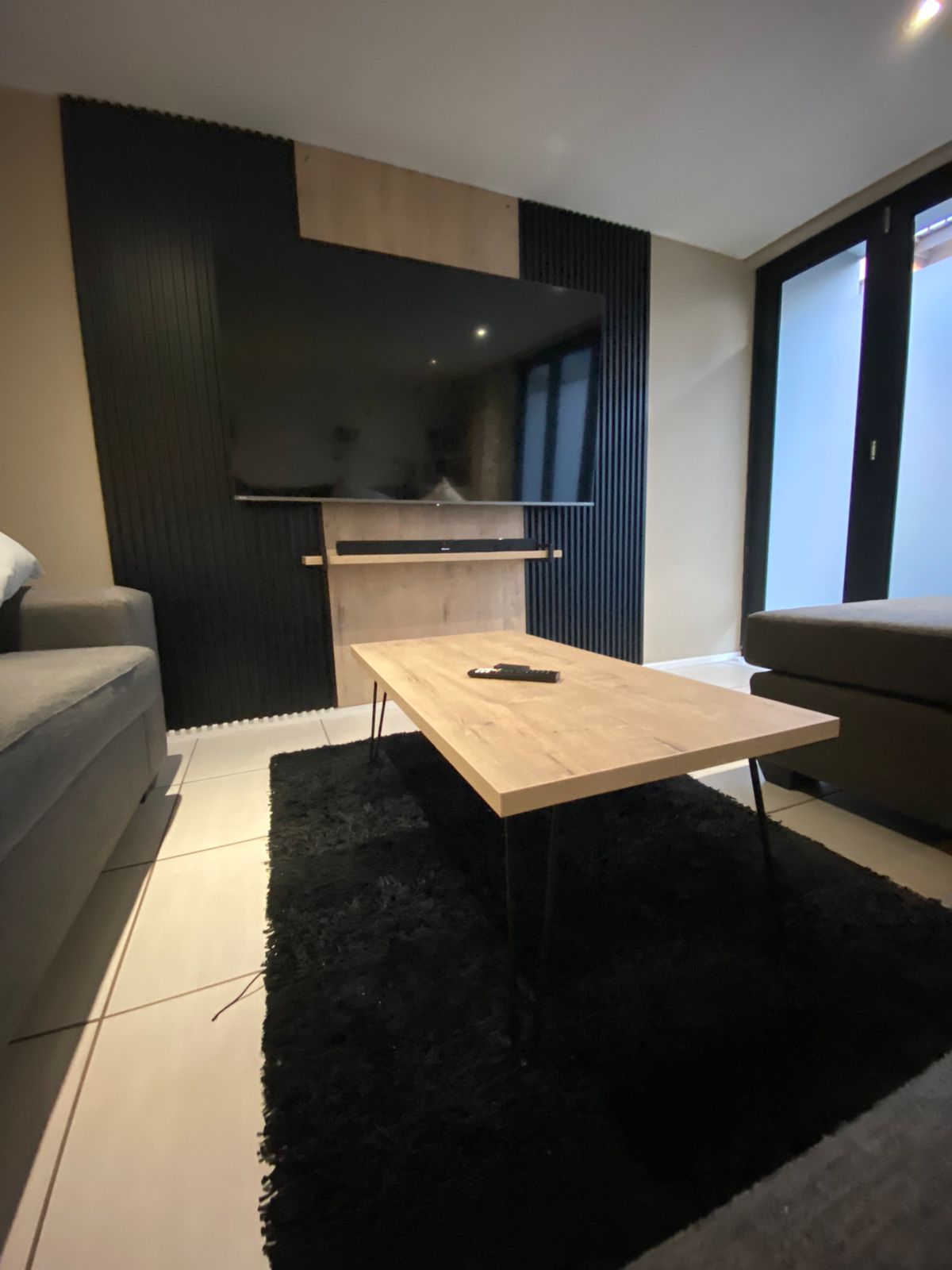 TV Unit 2m Brookhill Center with Black fluted panels