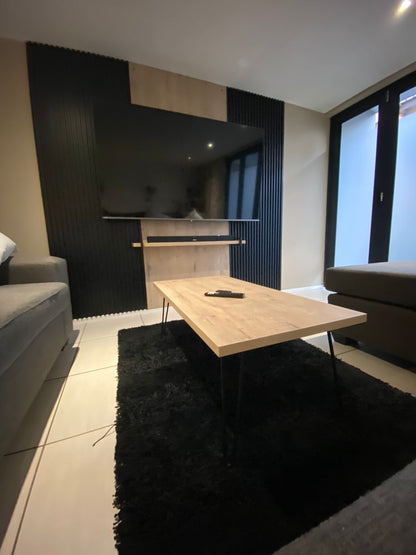 TV Unit 2m Brookhill Center with Black fluted panels
