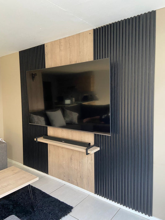 TV Unit 2m Brookhill Center with Black fluted panels